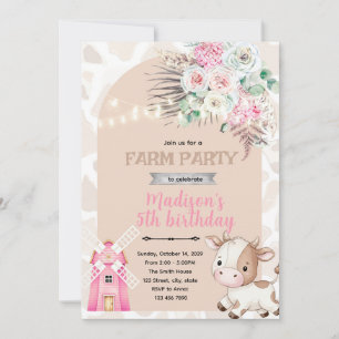 boho cow birthday invitation