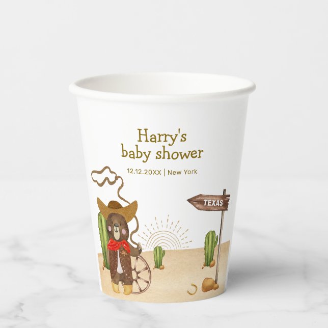 Boho Cowboy Bear Western Rodeo Cactus Baby Shower  Paper Cups (Front)
