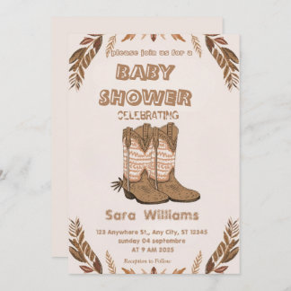 Boho Cowboy Boots baby shower invitation