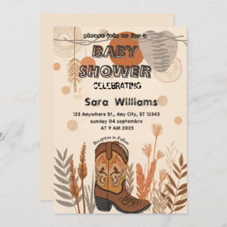 Boho Cowboy Boots baby shower invitation