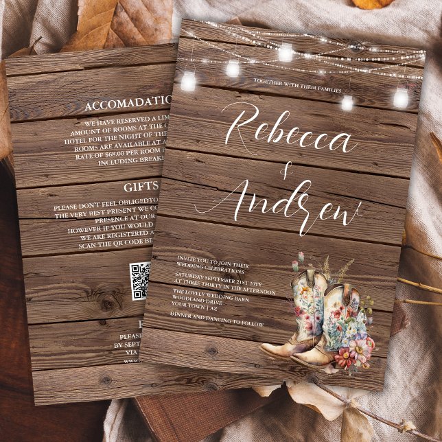 Boho Cowboy Boots Western Wedding Invitation (Creator Uploaded)