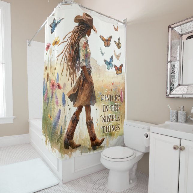 Boho Cowgirl and Butterflies Shower Curtain (In Situ)