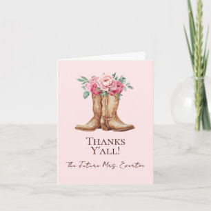 Boho Cowgirl Rustic Pink Floral Bridal Thank You Card
