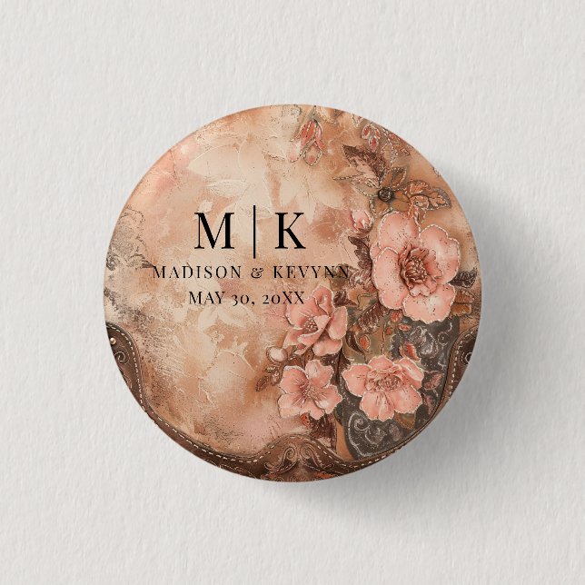 Boho Cowgirl Western Florals  Wedding  1 Inch Round Button (Front)