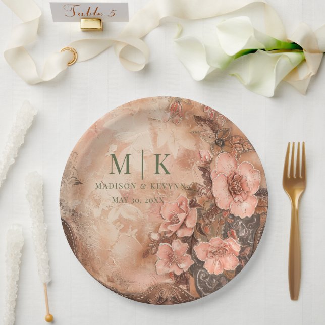Boho Cowgirl Western Florals  Wedding  Paper Plate (Wedding)