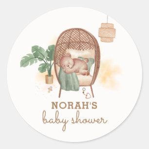Boho Cozy Teddy Bear Sleep Baby Shower  Classic Round Sticker