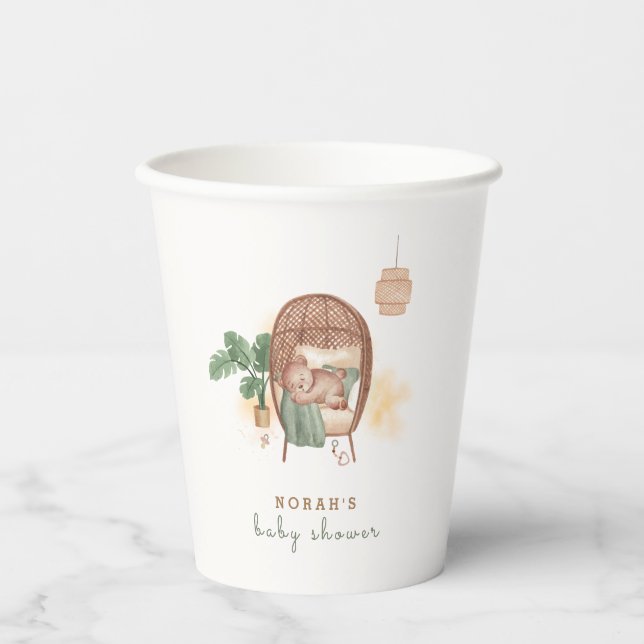 Boho Cozy Teddy Bear Sleep Baby Shower  Paper Cups (Front)