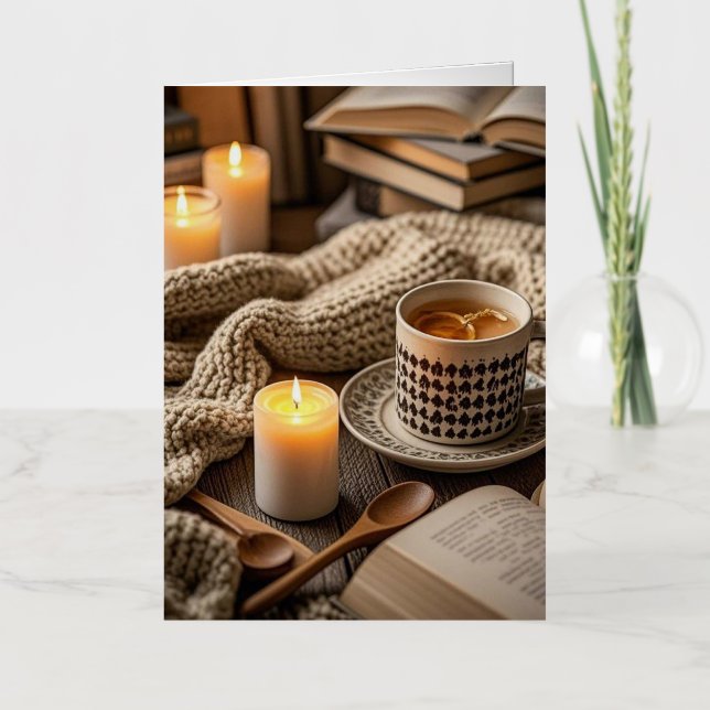 Boho Cozy Warm Candle lights  Foil Greeting Card (Front)