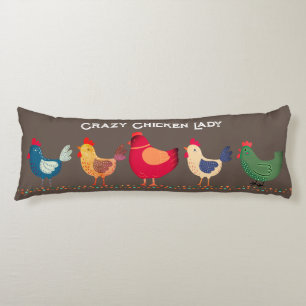 Boho Crazy Chicken Lady Bronze Brown Colourful Body Pillow