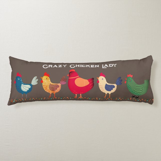 Boho Crazy Chicken Lady Bronze Brown Colourful  Body Pillow (Front)