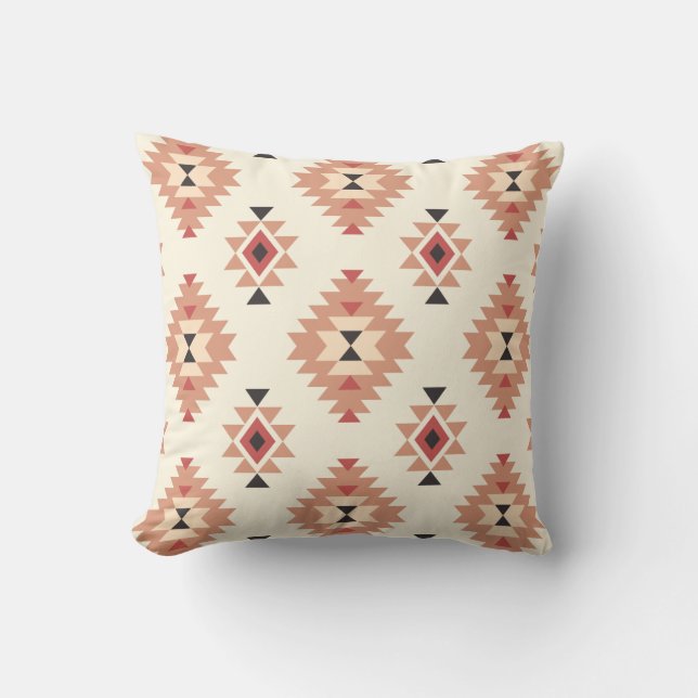Boho Cream and Dusty Pink Southwest Aztec Design Throw Pillow (Front)