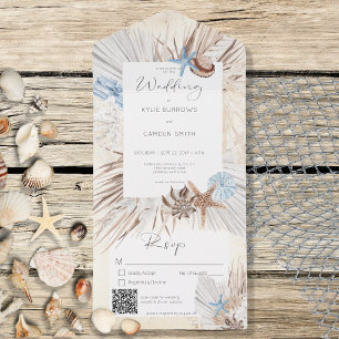 Boho Cream Beach Rustic QR Code All In One Invitation