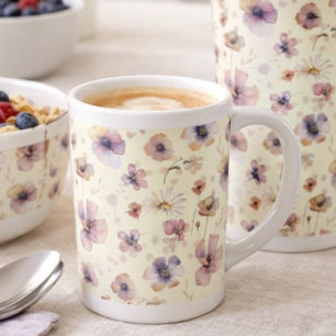 Boho Cream Blush Watercolor Wildflower Bone China Mug