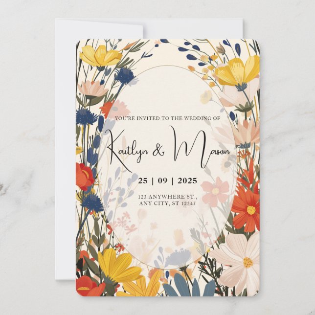 Boho Cream & Color Invitation Fleur Sauvage (Devant)