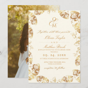 Boho Cream Gold   Elegant Fall Wedding Invitation