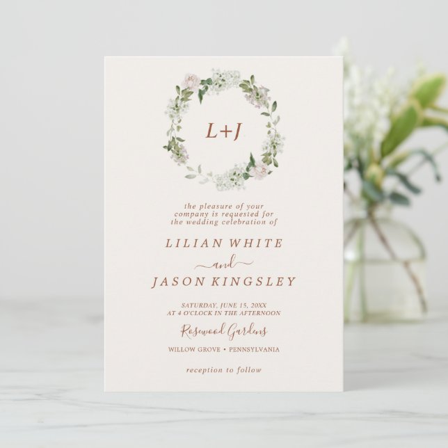 Boho Cream & Leaf Minimalist All-in-One Wedding In Invitation (Standing Front)