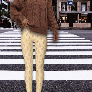 Boho Cream Pink Botanicals Leggings