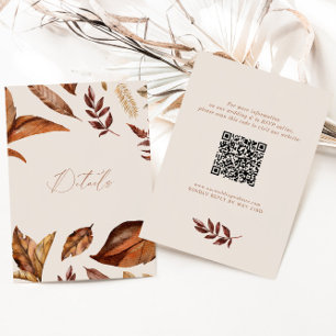 Boho Cream & Terracotta Leaves QR code Wedding Enclosure Card