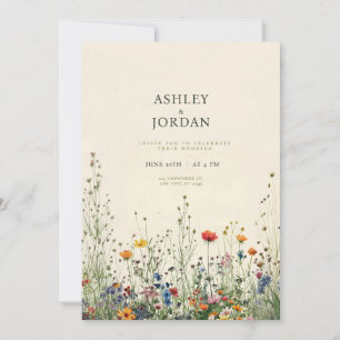 Boho Cream Wildflower Wedding Invitation