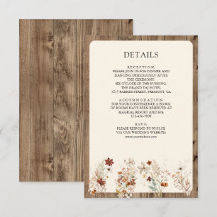 Boho Cream Wildflower Wood Wedding Details Enclosure Card