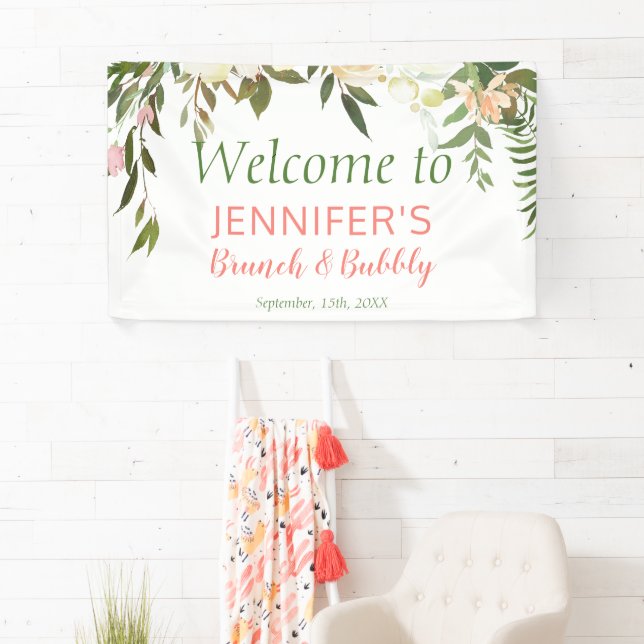 Boho Creme Rose Brunch & Bubbly Bridal Shower Banner (Insitu)