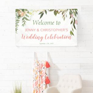 Boho Creme Rose Wedding Reception Welcome Banner