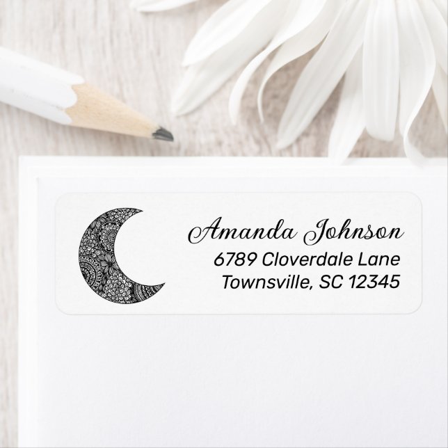 Boho Crescent Moon Blanc Adresse de retour Label (En situation)