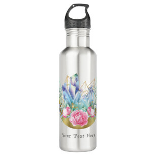Boho Crescent Moon Crystal Cluster Pink Roses Chic 710 Ml Water Bottle