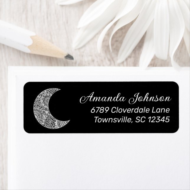Boho Crescent Moon noir Adresse de retour Label (En situation)