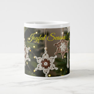 Boho Crochet Snowflake Cozy Beverage Christmas Large Coffee Mug