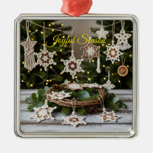 Boho Crochet Snowflake Metallic Christmas Ornament