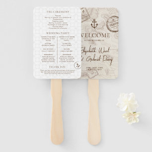 Boho Cruise Destination Wedding Program Hand Fan