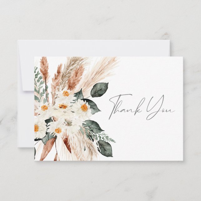 Boho Cuivre Pampas Grass Floral Carte de remerciem (Devant)