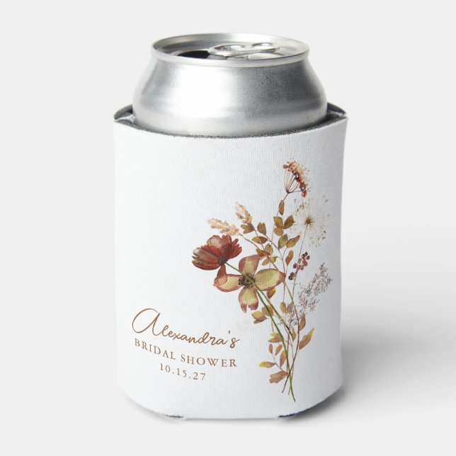 Boho Custom Earthy Nature Botanical Bridal Shower  Can Cooler (Can Front)