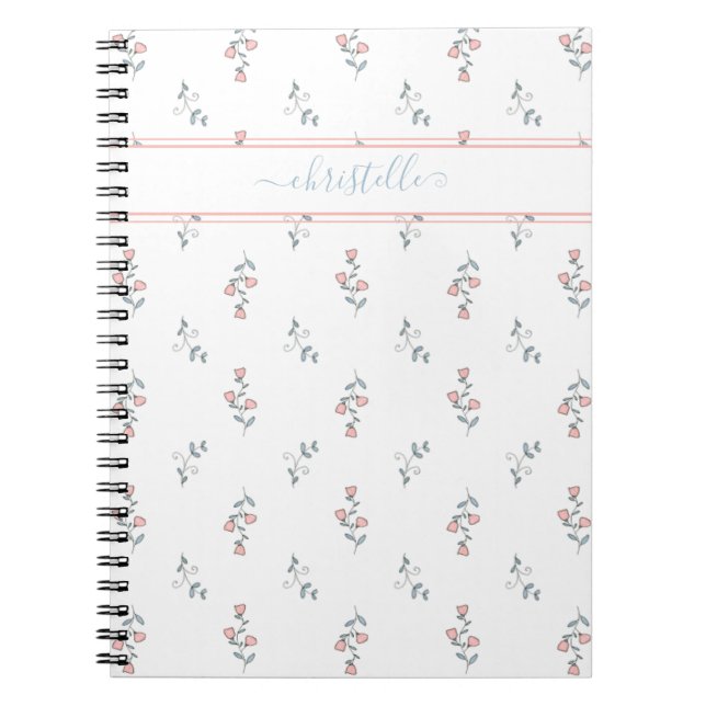 Boho Custom Name Pretty Blush Floral Pattern Notebook (Front)