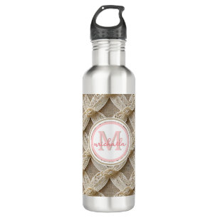 Boho Custom Personalized Pink & White Monogrammed 710 Ml Water Bottle