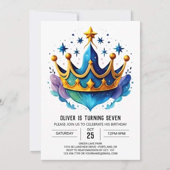 Boho Custom Prince Crown Birthday Invitation (Front)