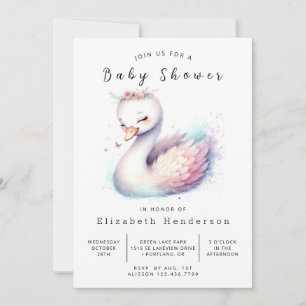 Boho Custom Swan Baby Shower Invitation