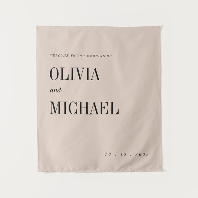 Boho Custom Wedding Welcome Beige Tapestry (Front)