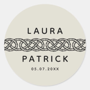 Boho customizable  Wedding Engagement with knot Classic Round Sticker