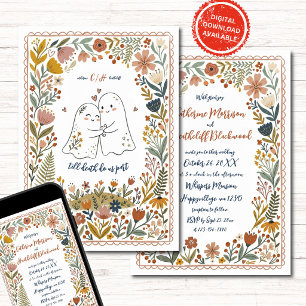 Boho Cute Art Style Ghosts Wedding Invitation