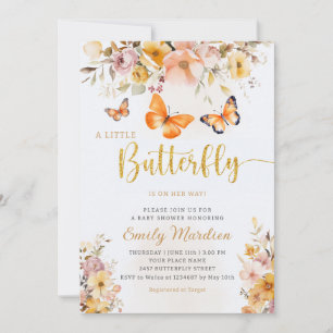 Boho Cute Butterfly Wildflower Girl Baby Shower  Invitation