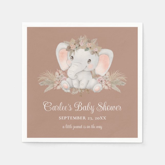 Boho Cute Elephant Gender Neutral Baby Shower Napkin (Front)