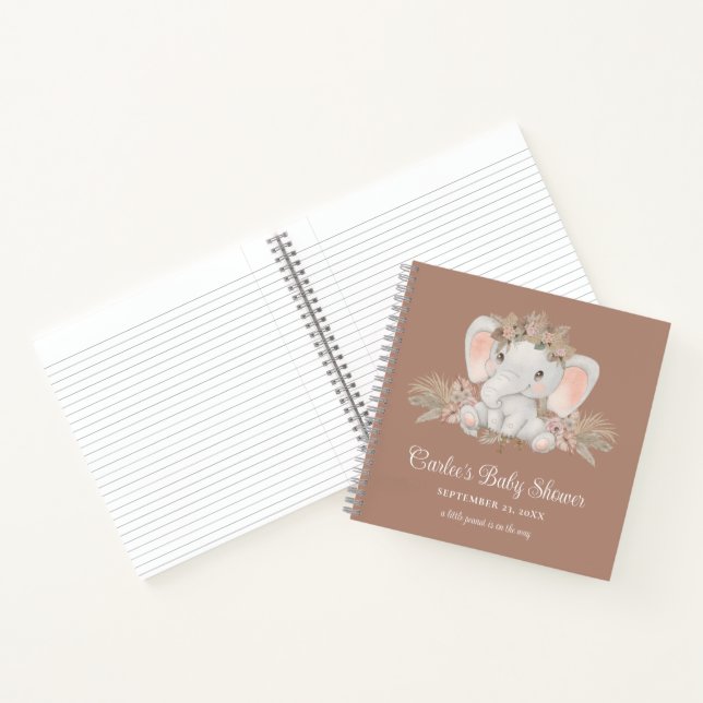 Boho Cute Elephant Gender Neutral Baby Shower Notebook (Inside)