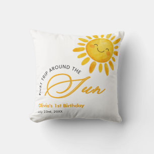 Boho Cute First Trip Around the Sun 1st Birthday Throw Pillow