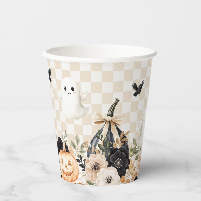 Boho Cute Ghost Halloween Baby Shower Paper Cups (Front)