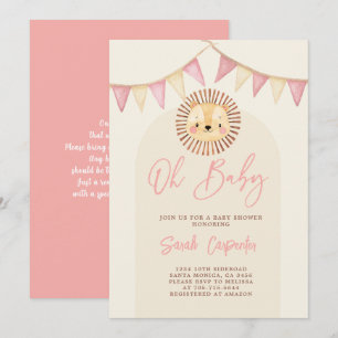 Boho Cute Lion Baby shower Invitation fille