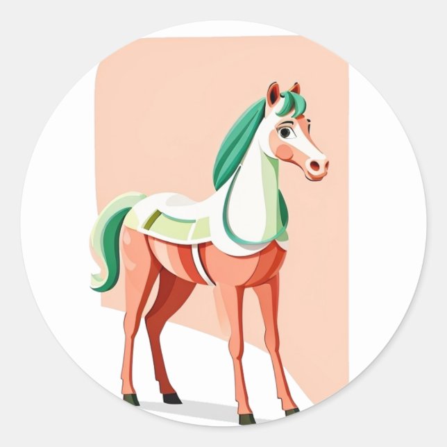 Boho Cute Pony Design Minimalist Horse Classic Round Sticker (Front)