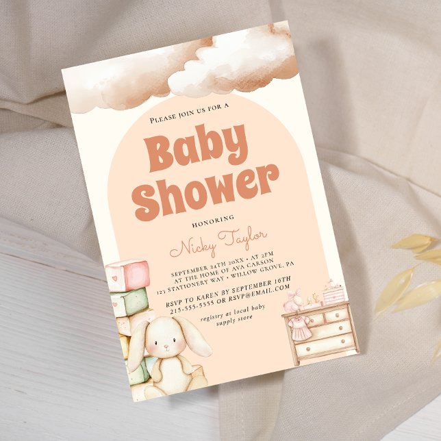 Boho Cute Rabbit Baby Shower  Invitation (Creator Uploaded)