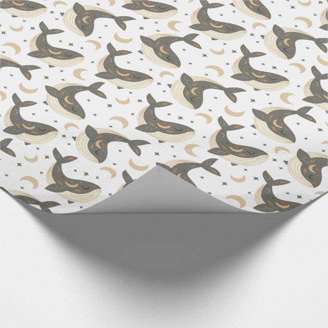 Boho Cute Whale Moon Star Wrapping Paper (Corner)